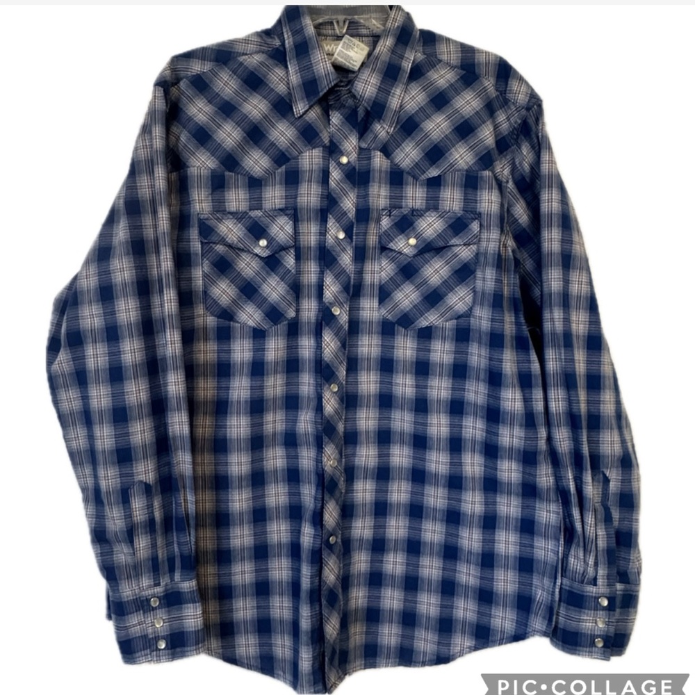 Wrangler Western Plaid Pearl Snap Shirt – Large – Long Sleeve – Blue - Picture 1 of 9